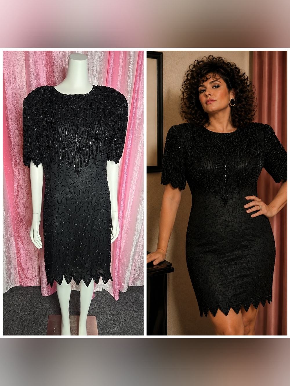 Mark & John Vintage Black Exquisite 100% Silk Beaded Cocktail Dress Size XL